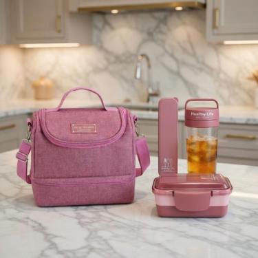 Imagem de Bolsa Térmica Marmita Copo Porta Talher Kit 4 Peças Concept - Jacki De