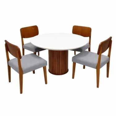 Imagem de Mesa de Jantar Dara 110cm Redonda com Vidro e 4 Cadeiras Barcelona em 