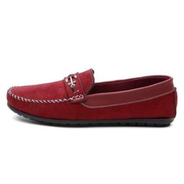 Imagem de Mocassim Drive Masculino Camurça Costura Manual Detalhe Metal Âncora Frontal Casual Con...