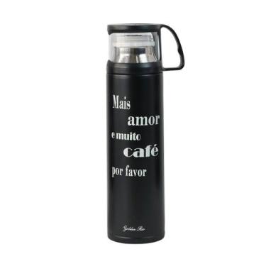 Imagem de Garrafa isotérmica frase café tampa copo 450ml quente frio - Golden Ri