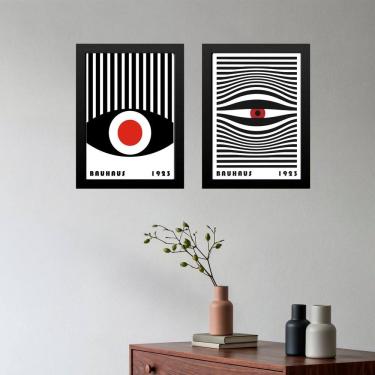Imagem de Kit 2 Quadros Decorativos Bauhaus Olhos Listras 45x34cm - com vidro