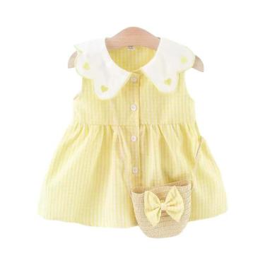 Imagem de Vestido Xadrez Para Bebês Meninas, Bolsa Com Laço, Roupas Infantis De 