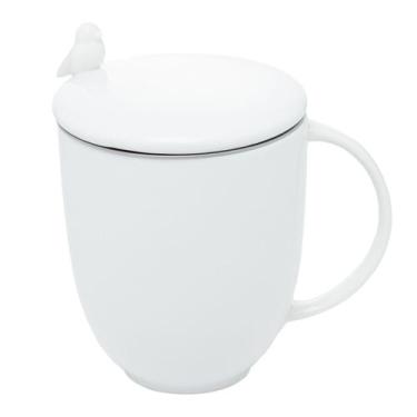 Imagem de Caneca 350ml de porcelana com tampa e infusor Birds Branco Wolff - 174