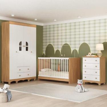 Imagem de Quarto De Bebê Completo Berço 3 Em 1 P-colchão 130x60cm Aurora Multimó