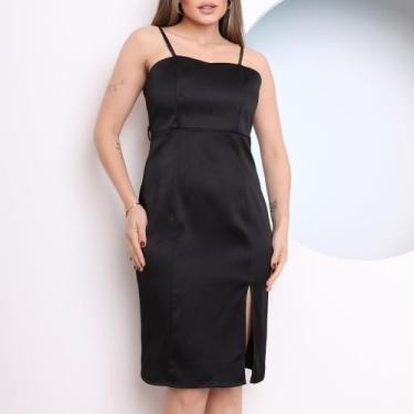 Imagem de DOUTORAS MODAS Vestido Cetim Elegante Coleção Nova C180, Preto, G