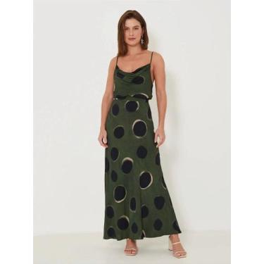 Imagem de Saia midi evasê night lights - no-brand, 38, Verde Estampado