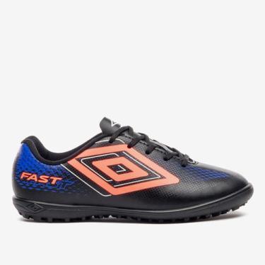 Imagem de Chuteira Infantil Society Umbro Fast II Unissex, Preto, Azul, 35