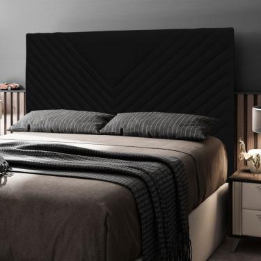 Imagem de Cabeceira Cama Box King Size Viena Estofada na Parede Madeira Maciça Suede Preto Abmaza