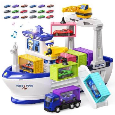 Imagem de Barco de Carga de Brinquedo Vanvimen com Guindaste, Carros e Luzes LED