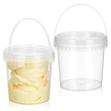 Imagem de 2 Unidades Balde De Sorvete Pote De Sorvete Tampa Pote De Sorvete Com Tampa Forma De Bolo Redonda Baldes Delicatessen Armazenamento De Sorvete Plástico Balde Recipiente Branco Mini