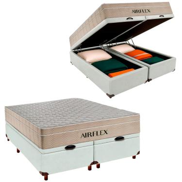 Imagem de Kit Box Bau Blindado e Colchão Molas Ensacadas Queen Airflex Branco