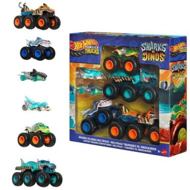 Imagem de Hot wheels monster trucks kit c/5 carrinhos shark vs dino jgd68 - Hotw