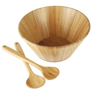 Imagem de Conjunto Saladeira Bamboo 3 Peças Tigela Colher Garfo - MOR