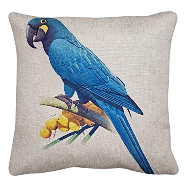 Imagem de Capa de Almofada Pássaro Arara Azul Linho Bege 43x43 cm