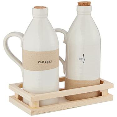 Imagem de Mud Pie Conjunto de óleo e vinagre de grés, decantador de 20 x 7,6 cm | caixa de 3,8 x 17,7 cm, branco