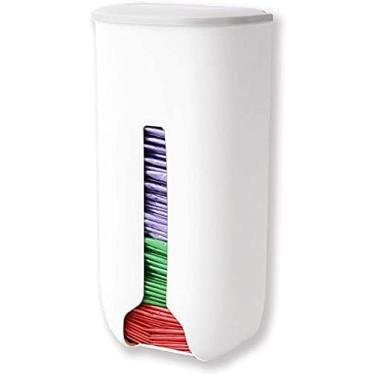 Imagem de Suporte de saco de plástico para sacolas de mercearia – Saco de lixo de pendurar com caixas de armazenamento para cozinha, (branco)