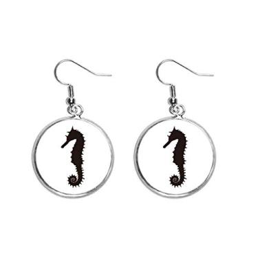 Imagem de Brinco de orelha com estampa de vida marinha hipocampo preto, joia feminina