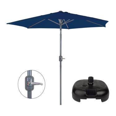 Imagem de Kit Ombrelone Guarda Sol Alumínio Manivela 2,4 Metros Azul + Base Plástica Preta - Mor