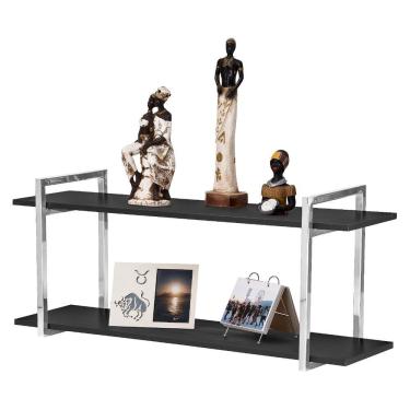 Imagem de Nicho Sala e Quarto Cromado Com Prateleiras Preto 80cm