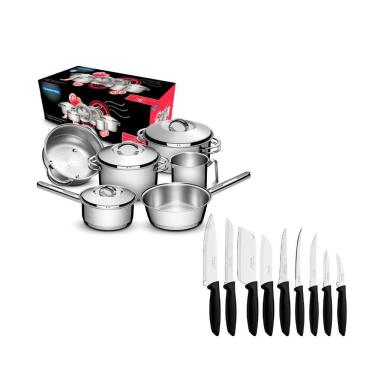 Imagem de KIT - Jogo de Panelas Solar 6pçs inox + Jogo de facas Plenus 9pçs - Tramontina
