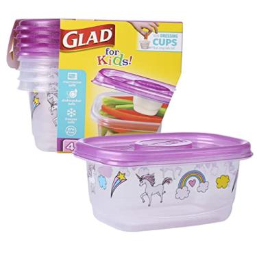 Imagem de Glad for Kids Unicorns GladWare To Go Snack Storage Containers with Lids & Sauce Cups| 24 oz Kids Snack Containers with Unicorn Design, 4 Count Set with 4 Dressing or Sauce Cups
