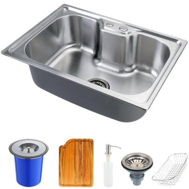 Imagem de Cuba Para Cozinha Gourmet Pia Aço Inox Com Acessórios Tábua De Corte E Lixeira Nawa 50 cm Pingoo.casa