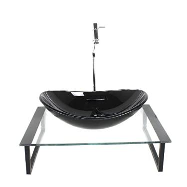 Imagem de KIT CUBA DE VIDRO OVAL 10MM COM TAMPO 50CM PRETO E SUPORTE PRETO