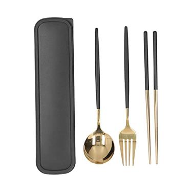 Imagem de Conjunto de talheres, utensílios de viagem antiderrapantes, hashis, colher, garfo confortável, 3 peças/conjunto com caixa de armazenamento para escola, viagens ao ar livre