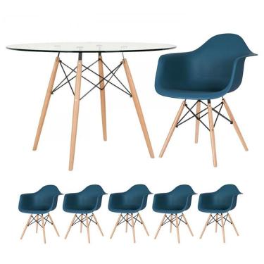 Imagem de KIT - Mesa Eames com tampo de vidro 120 cm + 5 cadeiras Eiffel DAW