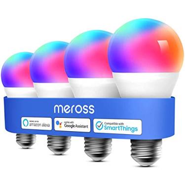 Imagem de meross Lâmpada inteligente, lâmpadas de LED Smart WiFi, funciona com Alexa, Google Home, regulável E26 multicolorido 2700K-6500K RGBWW, equivalente a 810 lúmens 60W, sem necessidade de hub, pacote com 4