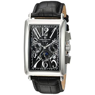 Imagem de Christian Van Sant Relógio masculino Prodigy de aço inoxidável automático chinês com pulseira de couro, preto, 22 (modelo: CV9130)