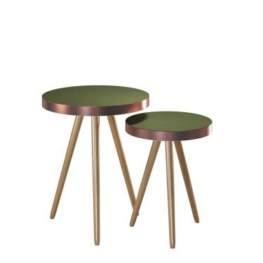 Imagem de Conjunto de Mesas Laterais Malaga Pés Castanho - Salaone