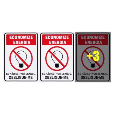 Imagem de Combo 6 Placas De Sinalização Economize Energia Se Não Estiver Usando, Desligue-me Acesso - P-31/1 F9e