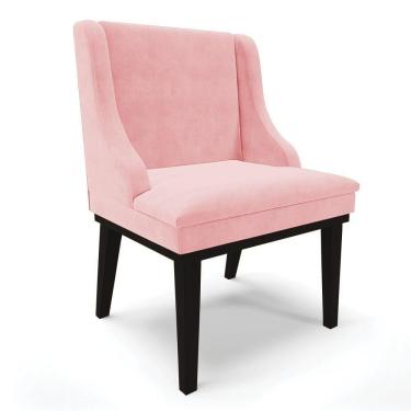 Imagem de Cadeira De Jantar Liz Suede Base Madeira Preto Rosa Bebê