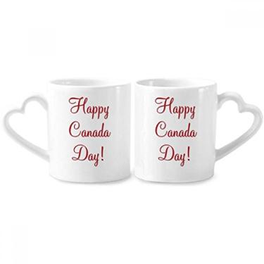 Imagem de Happy Canada Day Conjunto de canecas de porcelana de casal desenho de folha de bordo de cerâmica para amantes de coração