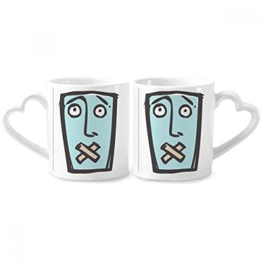 Imagem de Shut Up Conjunto de canecas de porcelana de casal feliz desenho de rosto abstrato com alça de coração