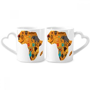 Imagem de Mapa da África Elefante Savana Africana Ilustração Casal Caneca de Porcelana Conjunto de Cerâmica Copo Amante Punho Coração