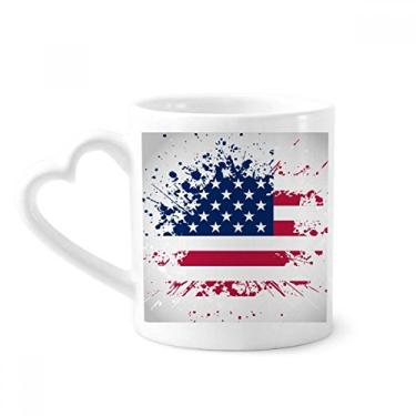 Imagem de Caneca com a bandeira dos Estados Unidos com estrelas e listras caneca de cerâmica para café copo de coração de vidro