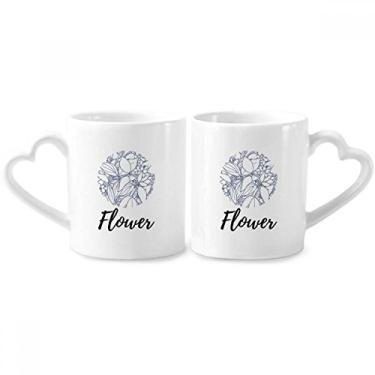 Imagem de Conjunto de canecas de porcelana para casais, arte abstrata, desenho de linha, coração