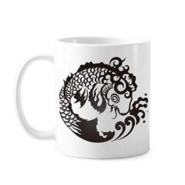 Imagem de Caneca de cerâmica com desenho de linha e estampa de onda de peixe cerâmica xícara de porcelana de café