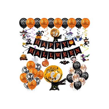 Imagem de Bestgift Conjunto de balões pendurados para festas de Halloween com árvore fantasma