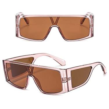 Imagem de Óculos de sol da moda com armação retangular tendências superdimensionadas designer de luxo peça única óculos de sol branco hip hop tons masculinos grandes, chá de champanhe, tamanho único