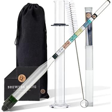 Imagem de Brewer's Elite Hidrômetro – para cerveja caseira, vinho, hidrometro e kombucha – conjunto de balança tripla deluxe, capa dura e tecido – testador ABV de gravidade específica (kit de frasco de teste de hidrômetro e vidro)