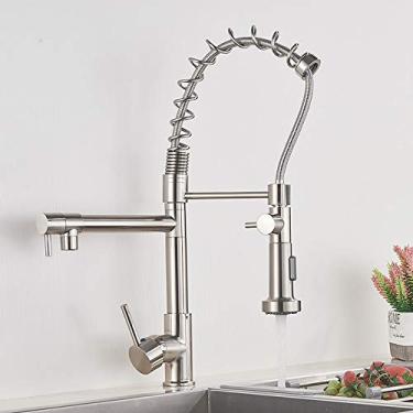 Imagem de Torneira de cozinha de latão Torneira de pia de vaso com mola Bicas giratórias duplas Torneiras misturadoras de água quente e fria Torneiras de banheiro, G