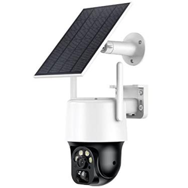 Imagem de Câmera de segurança celular 4G com detecção de movimento PIR, câmera sem fio solar ao ar livre de 2MP com visão noturna colorida, bateria recarregável e áudio bidirecional