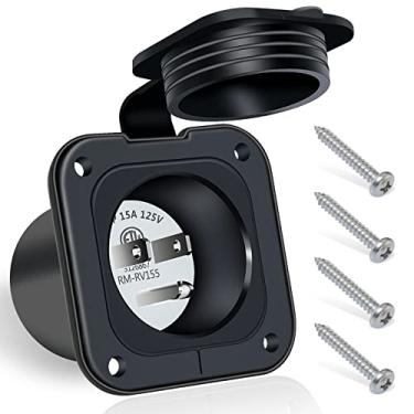 Imagem de EilxMag Entrada de 15 amp, entrada de energia terrestre de 125 V plugue de entrada de energia NEMA 5-15P receptáculo macho RV flangeada com tampas à prova d'água 2 pólos 3 fios aprovados pela ETL