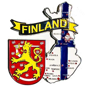 Imagem de Imã Finlândia – Imã Mapa Finlândia Bandeira Cidades Símbolos - Mapa Mundi Magnético - Imã Geladeira Finlândia
