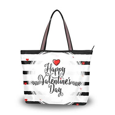Imagem de Bolsa de ombro My Daily feminina Happy Valentine's Day coração preto listrado branco, Multi, Large