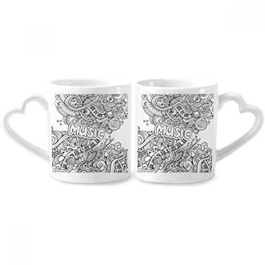 Imagem de Conjunto de canecas de porcelana para casais com pintura de violino rock musical e alça de coração
