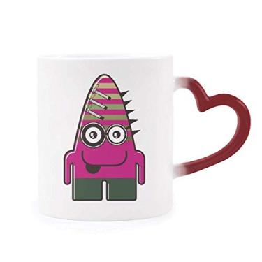 Imagem de Caneca de grés com monstro alienígena rosa sensível ao calor do universo que muda de cor vermelha